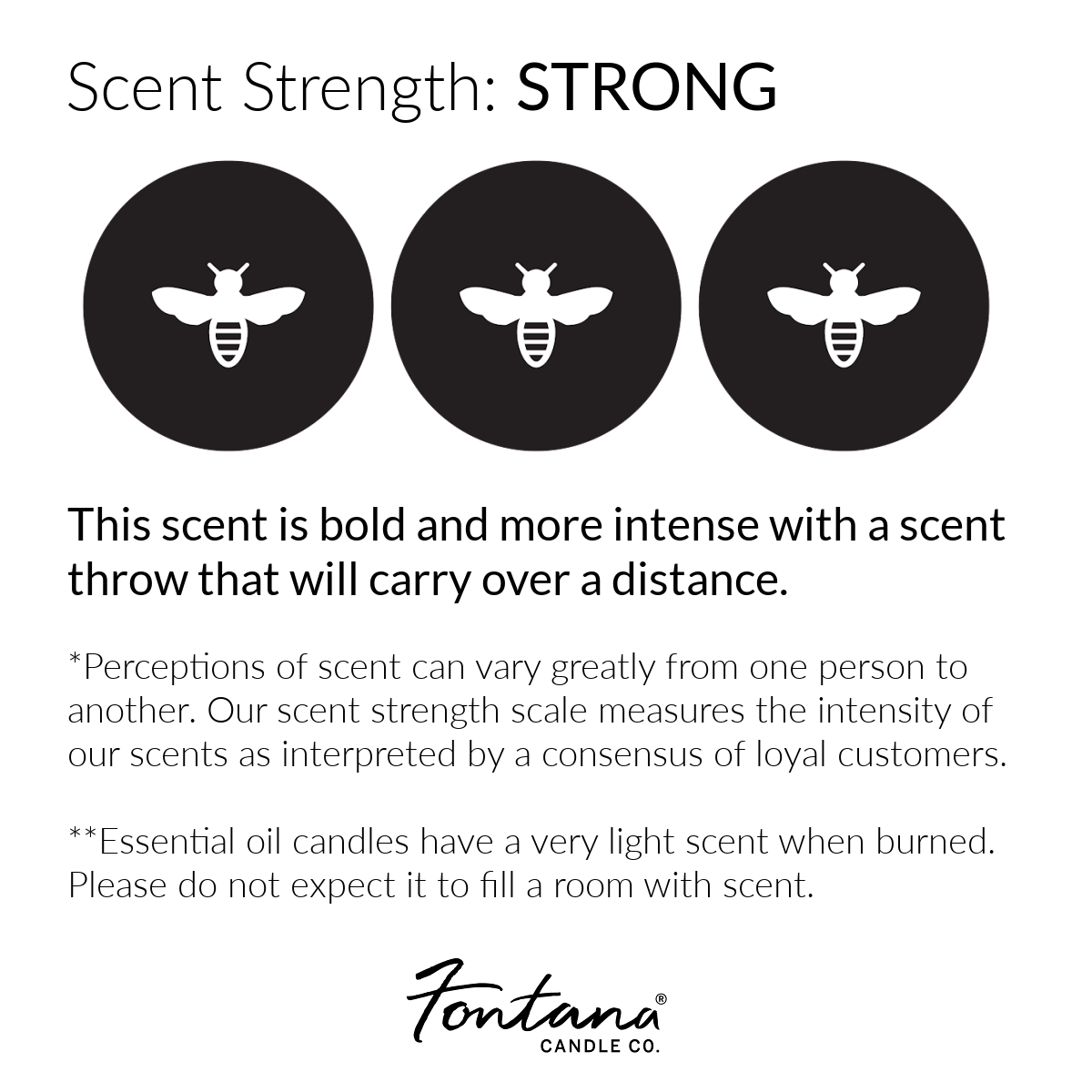 Scent strength indicator with bee symbols and descriptive text on a white background