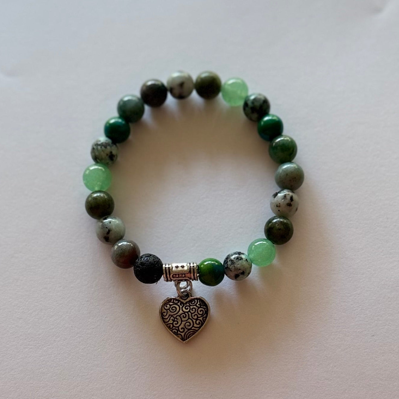 Aventurine & African Turquoise Diffuser Bracelet with Heart Charm